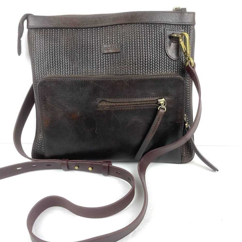 Dorsa Leather Handbag Brown Crossbody Bag Luxury Purse Brass‎ Accent Medium